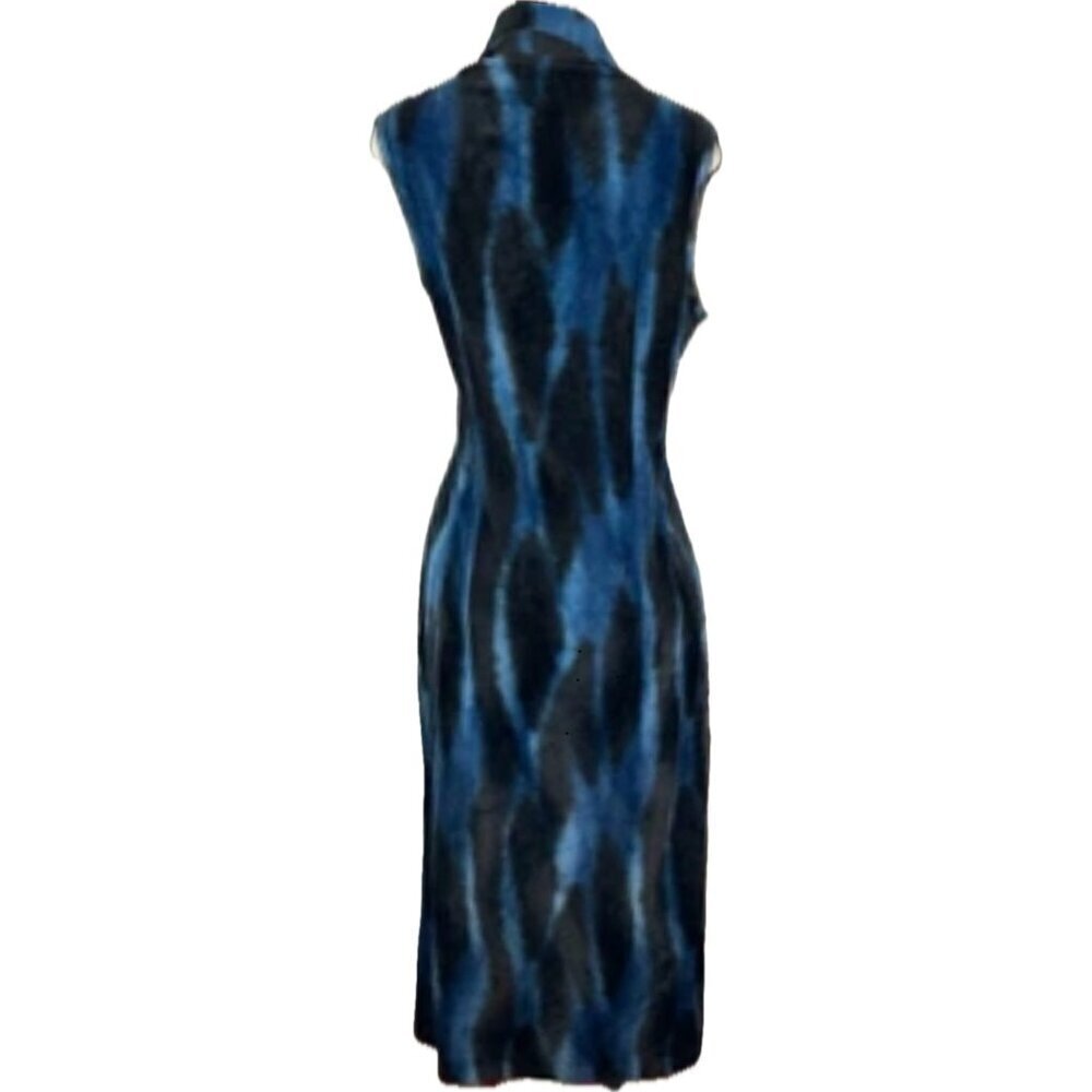 Sense M Blue/Black Animal Print Velour 3 Button Closure Sleeveless Midi Topper - Picture 4 of 6